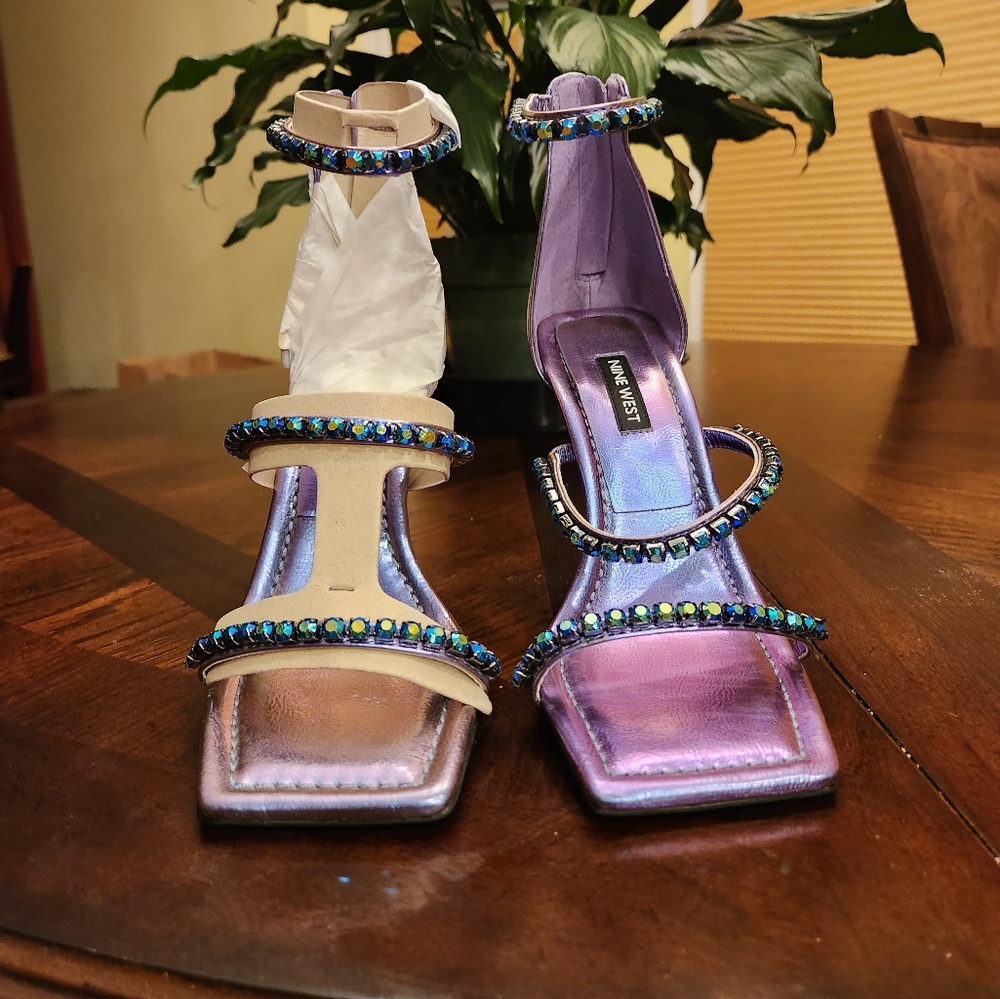 Nine West, size 5, and purple metallic heels